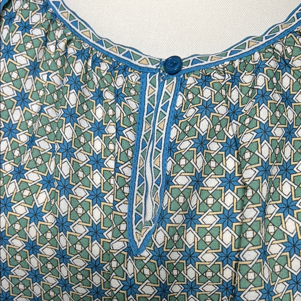 💄Max Studio Blue, Green and White Flutter Sleeve Blouse - Picture 9 of 13